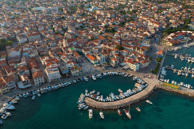 High angle view of buildings in city