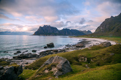 Scenic view of sea against sky during sunset