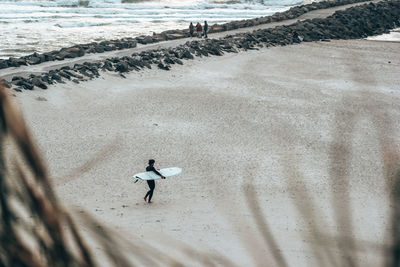 High angle view of man on beach