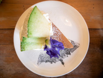 High angle view of ice cream in plate on table