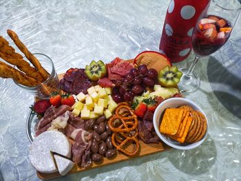 High angle view of breakfast on table