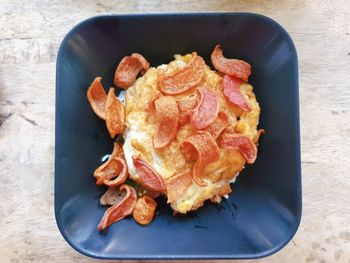 High angle view of breakfast on table