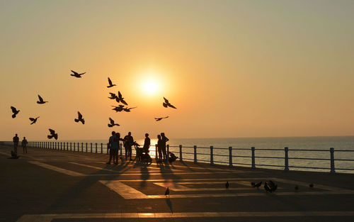 People walking on pathway by sea