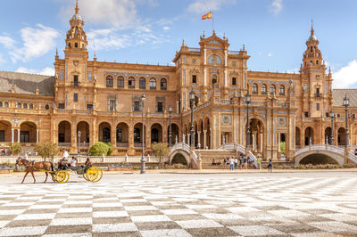 Panorama of plaza de espana at seville. famous trip in spain