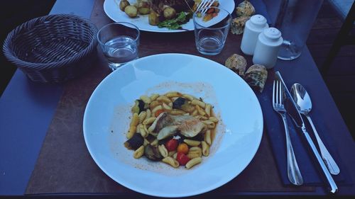 High angle view of breakfast on table
