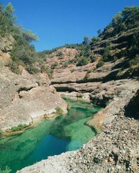 Scenic view of river flowing through rocks