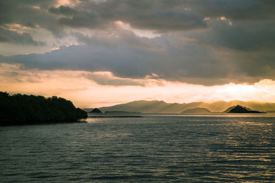 Scenic view of sea against dramatic sky