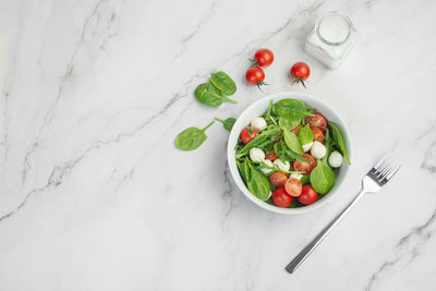 Salad of fresh vegetables and herbs with mozzarella