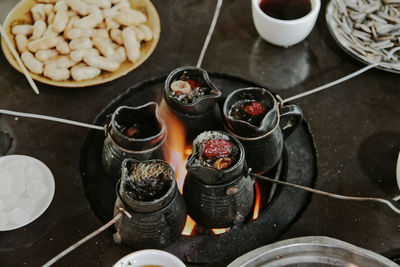 High angle view of food on table