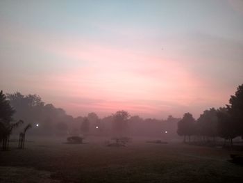 Silhouette trees on field against sky during sunset