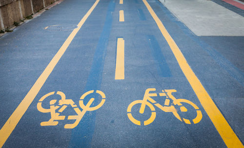 High angle view of bicycle lane