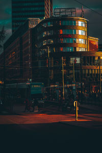 View of city street at night