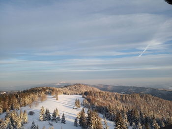 Scenic view of snowcapped mountains against sky