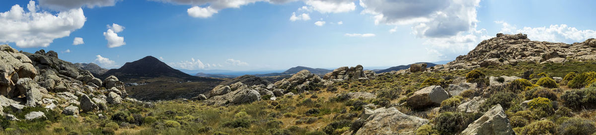 Panoramic view of landscape and mountains against sky