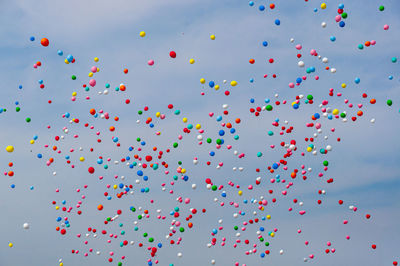 Low angle view of balloons flying in sky