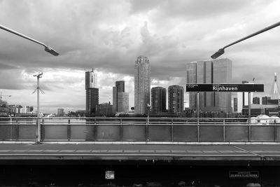 View of cityscape against cloudy sky