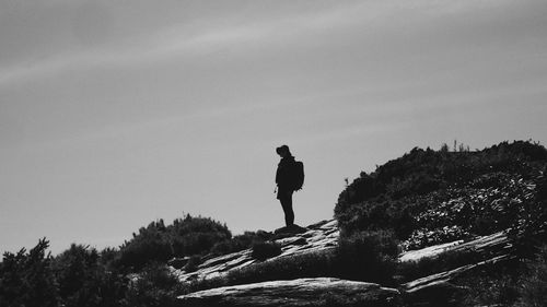 Man standing by tree against sky