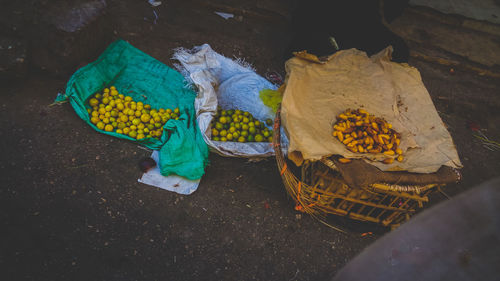 High angle view of vegetables for sale in market