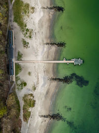 Aerial view of jetty at ballehage beach, aarhus, denmark