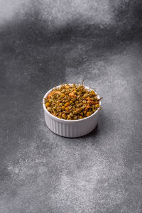High angle view of food in bowl on table