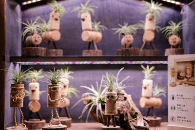 Close-up of buddha statue on potted plant