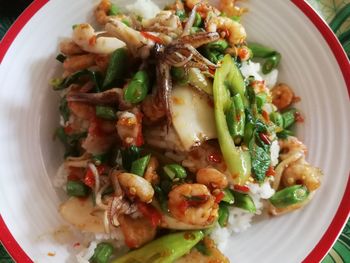 High angle view of salad served in plate