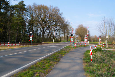 Road amidst trees against sky in city