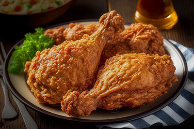 Close-up of food in plate on table