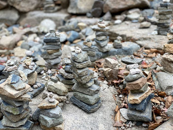 High angle view of stones on rock