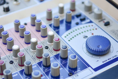 Full frame shot of sound recording equipment in studio