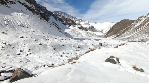 Scenic view of snowcapped mountains against sky