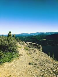 Scenic view of landscape against clear blue sky