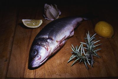 High angle view of fish on table