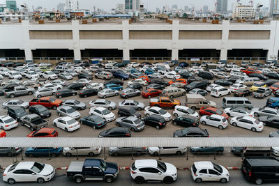 High angle view of cars in parking lot