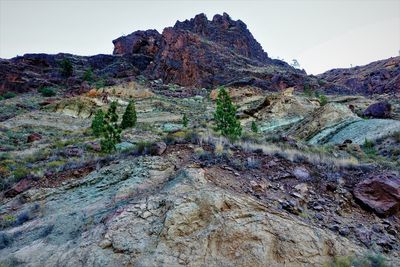 Low angle view of rock formations