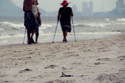 Rear view of people at beach