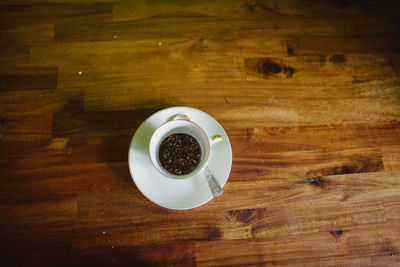 High angle view of coffee on table