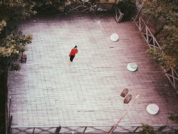 High angle view of woman standing at park
