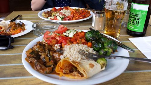 Close-up of food served on table