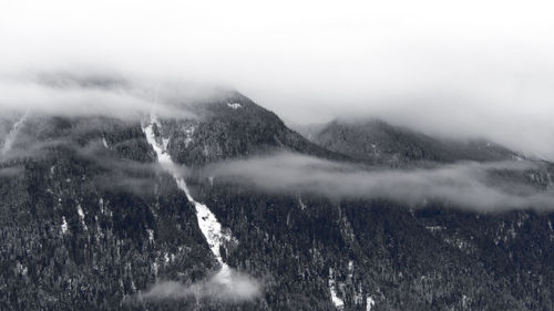 Scenic view of mountains against sky during winter