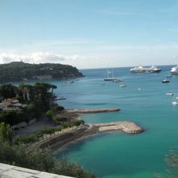 High angle view of boats in sea