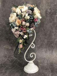 High angle view of rose bouquet on table