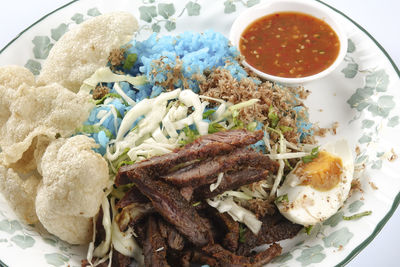 High angle view of meal served in plate