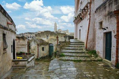 A street in the old town of matera, a city in italy declared a unesco heritage site.
