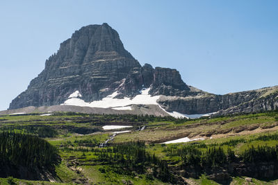 Scenic view of rocky mountains against clear sky