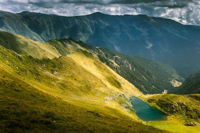 High angle view of mountains against sky