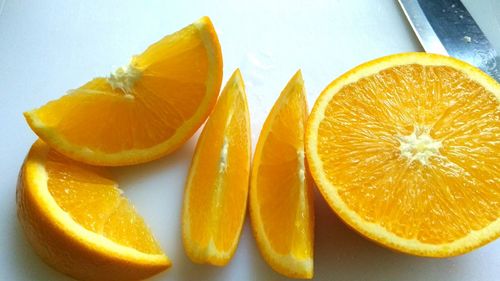 High angle view of orange on table