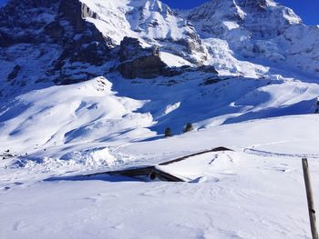 High angle view of snowcapped house