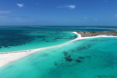 Drone view of beach with clear water in los roques, caribbean sea, venezuela