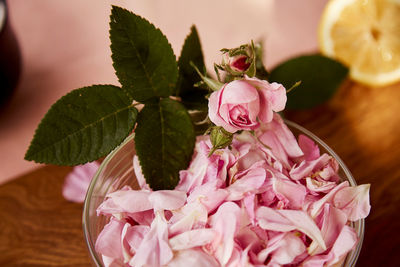 Aesthetic homemade organic jam preparing with tea rose petals. lifestyle photography.
